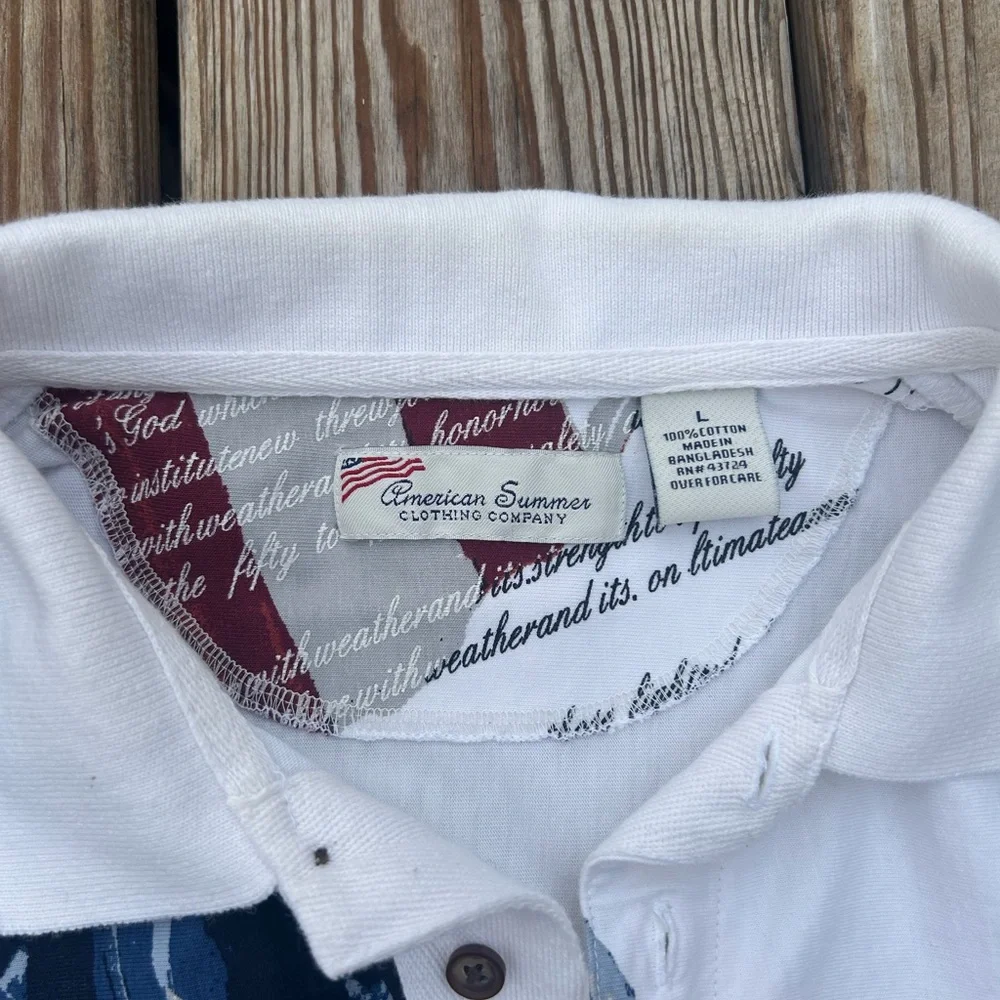 American Summer Polo Mens‎ Large All Over Print American Eagle Constitution USA - Picture 3 of 14